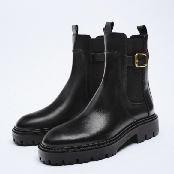 Zara Shoes - ZARA black leather buckle ankle boots size 7.5